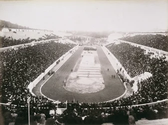 Blick auf die ersten offiziellen Olympischen Spiele in Athen, 1896